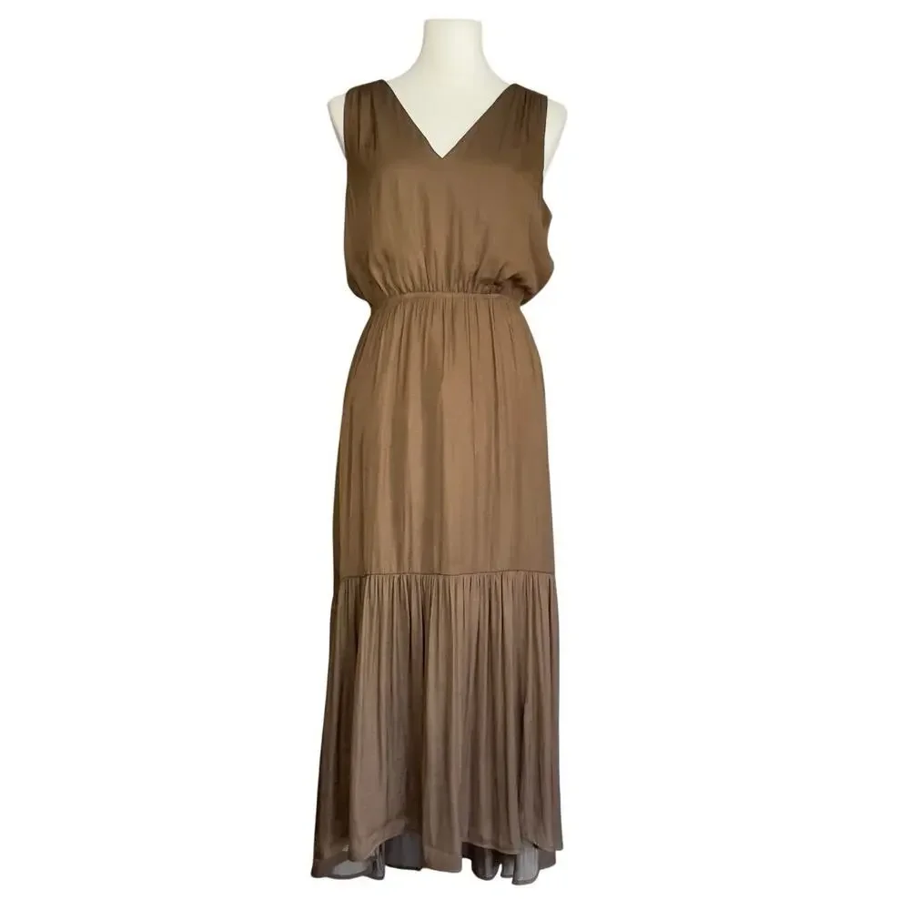 Banana Republic Satin Ruched Maxi Dress Brown Size Small